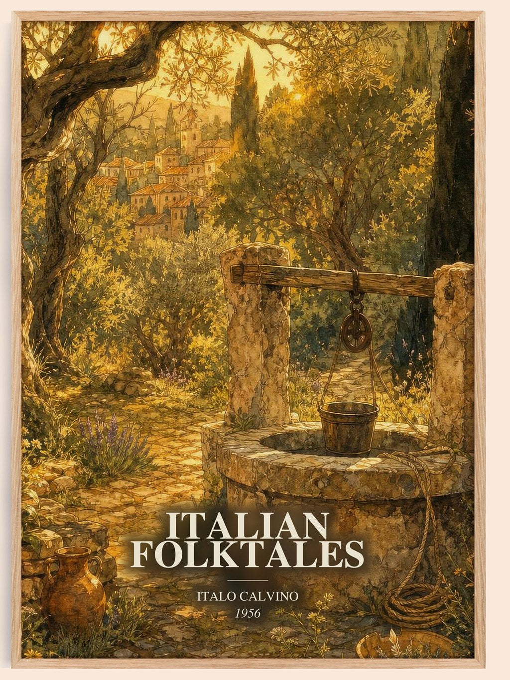 Italian Folktales watercolour book poster by Italo Calvino – framed literary art print