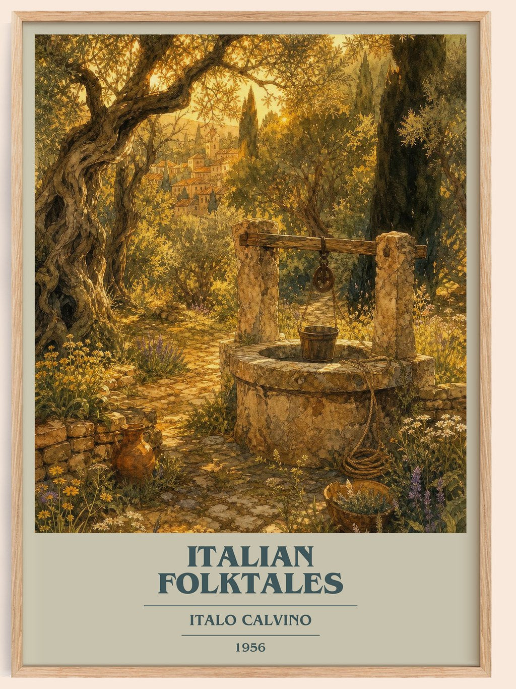 Italian Folktales book cover book poster by Italo Calvino – framed literary art print