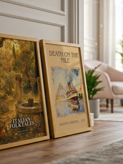 Italian Folktales watercolour print framed by window – literary home decor