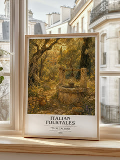 Italian Folktales book cover print in frame leaning in hallway – __new__:mythology wall art