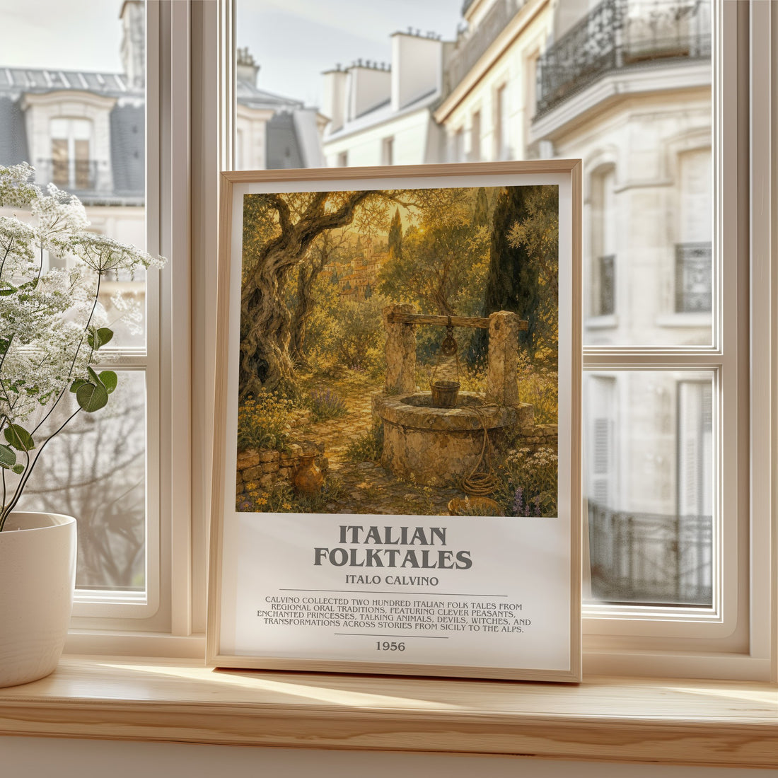 Italian Folktales bookish print in frame leaning in hallway – __new__:mythology wall art