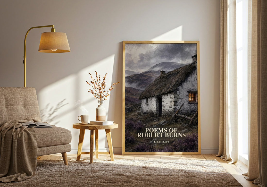 Poems Of Robert Burns watercolour print in frame leaning in hallway – poetry wall art