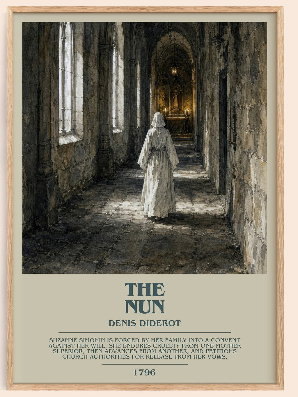 The Nun bookish book poster by Denis Diderot – framed literary art print
