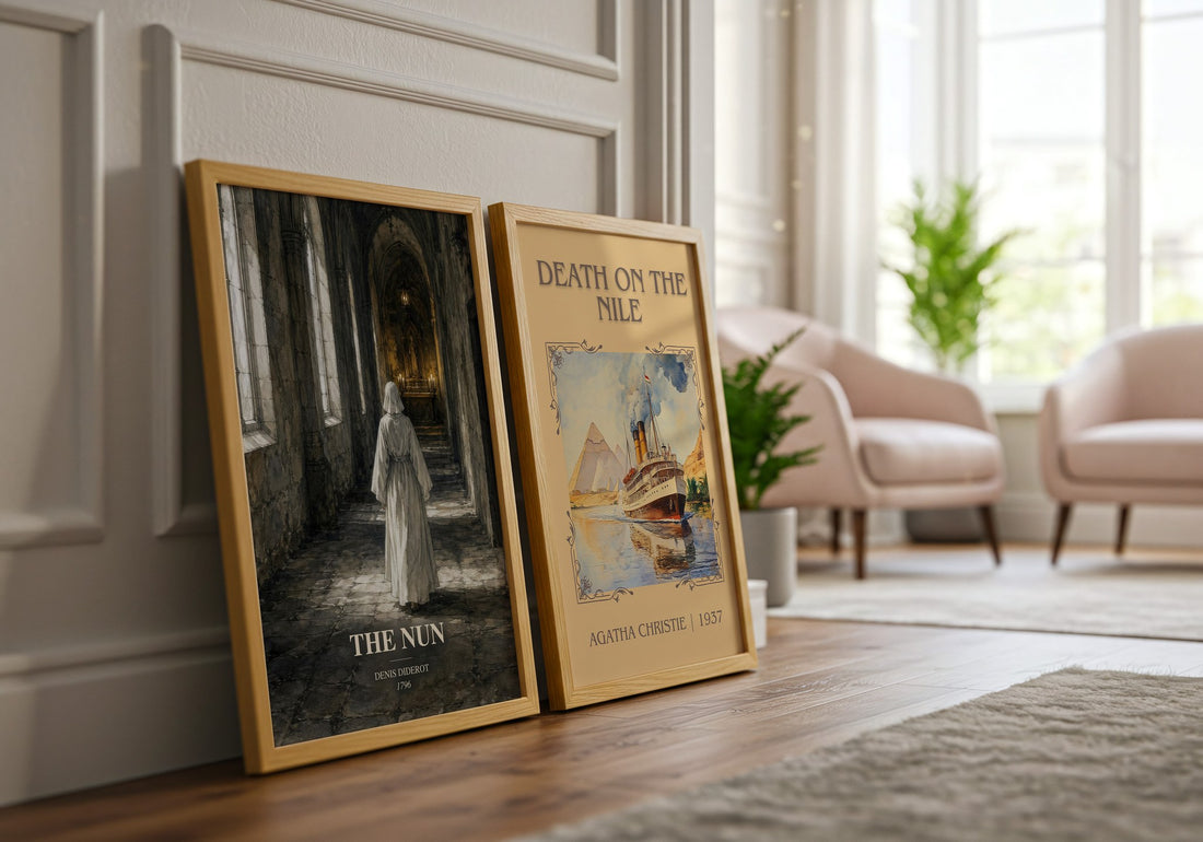 The Nun watercolour print framed by window – literary home decor