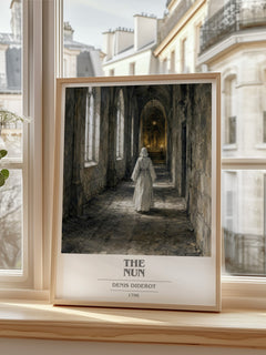 The Nun book cover print in frame leaning in hallway – philosophy wall art