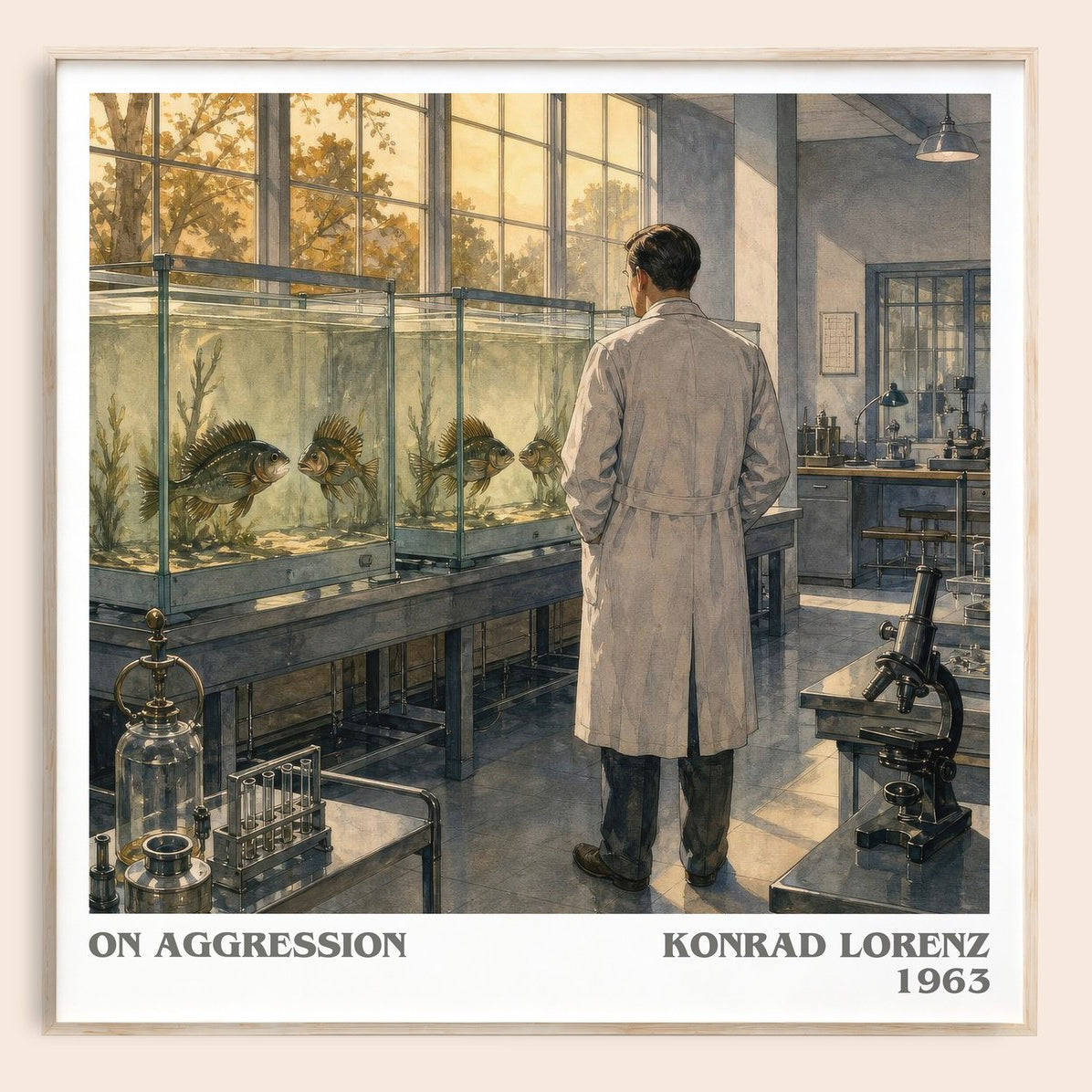 On Aggression literary book poster by Konrad Lorenz – framed literary art print