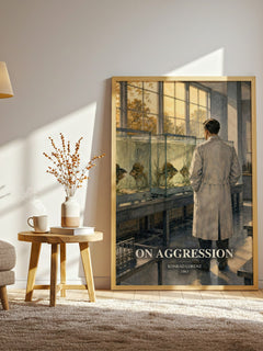 On Aggression watercolour print in frame leaning in hallway – non fiction wall art