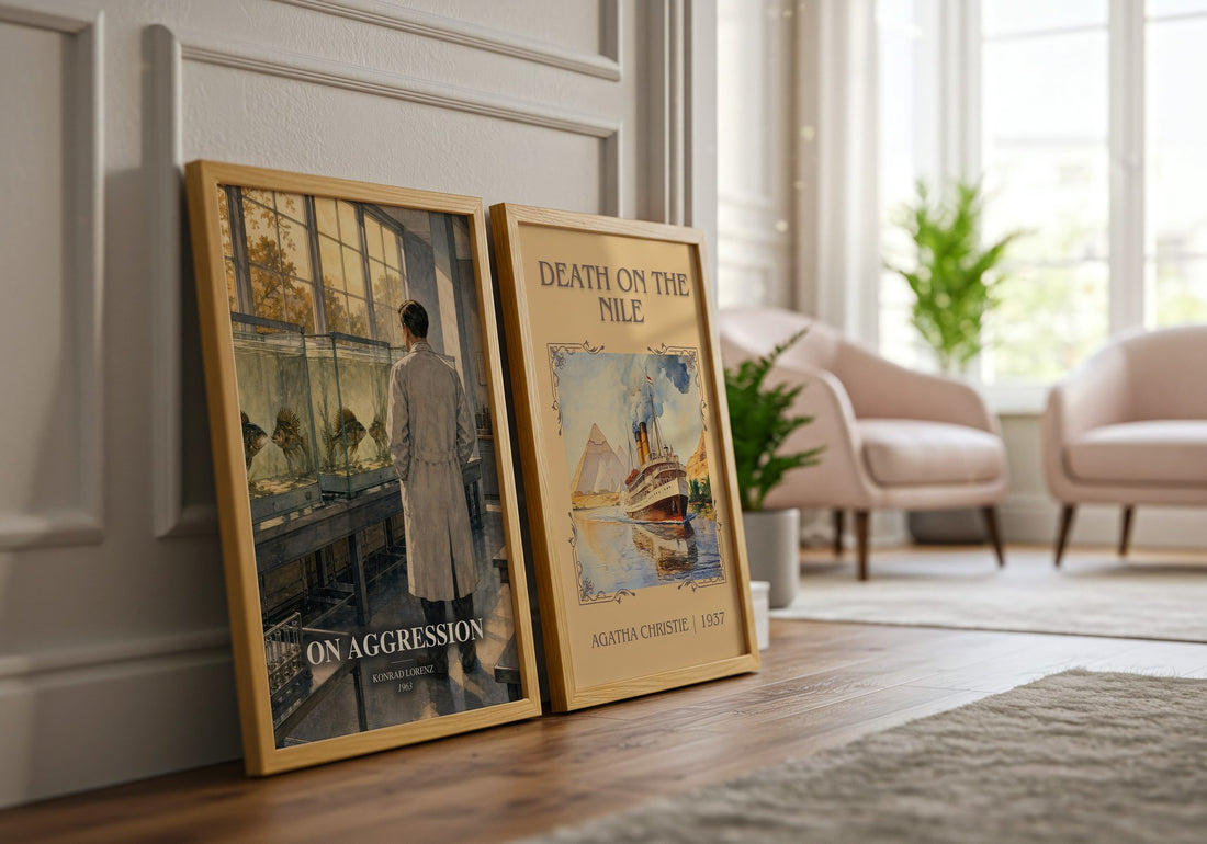 On Aggression watercolour print framed by window – literary home decor