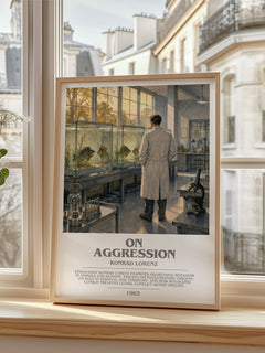 On Aggression bookish print in frame leaning in hallway – non fiction wall art