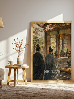 Mencius watercolour print in frame leaning in hallway – philosophy wall art