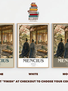 Mencius book cover print framed by window – Stone, White and Mocha side by side – choose your colour