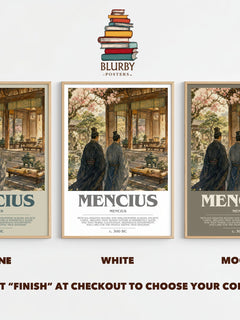 Mencius bookish print framed by window – Stone, White and Mocha side by side – choose your colour