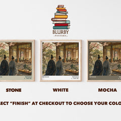 Mencius literary print framed by window – Stone, White and Mocha square prints side by side – choose your colour