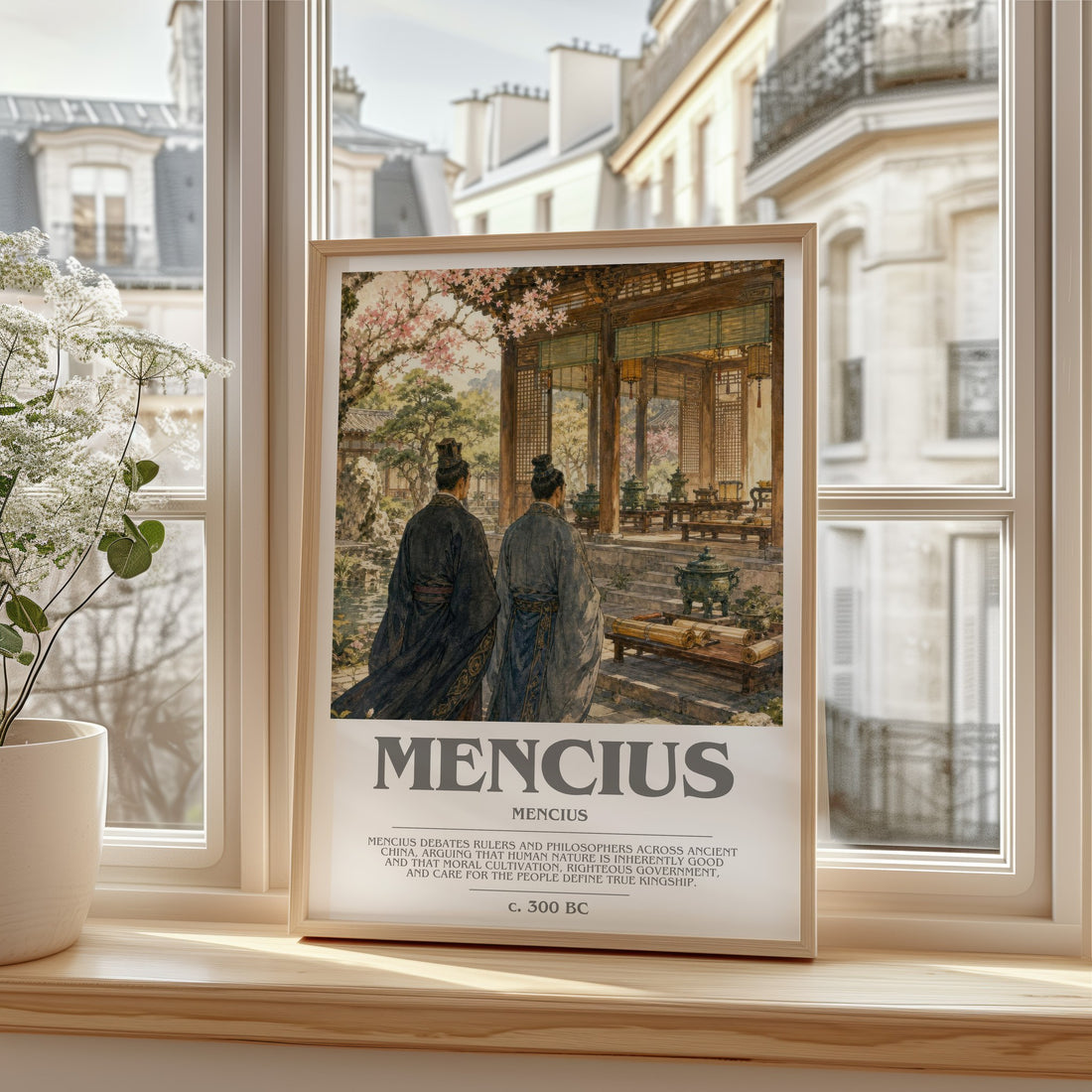 Mencius bookish print in frame leaning in hallway – philosophy wall art