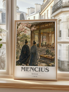 Mencius book cover print in frame leaning in hallway – philosophy wall art