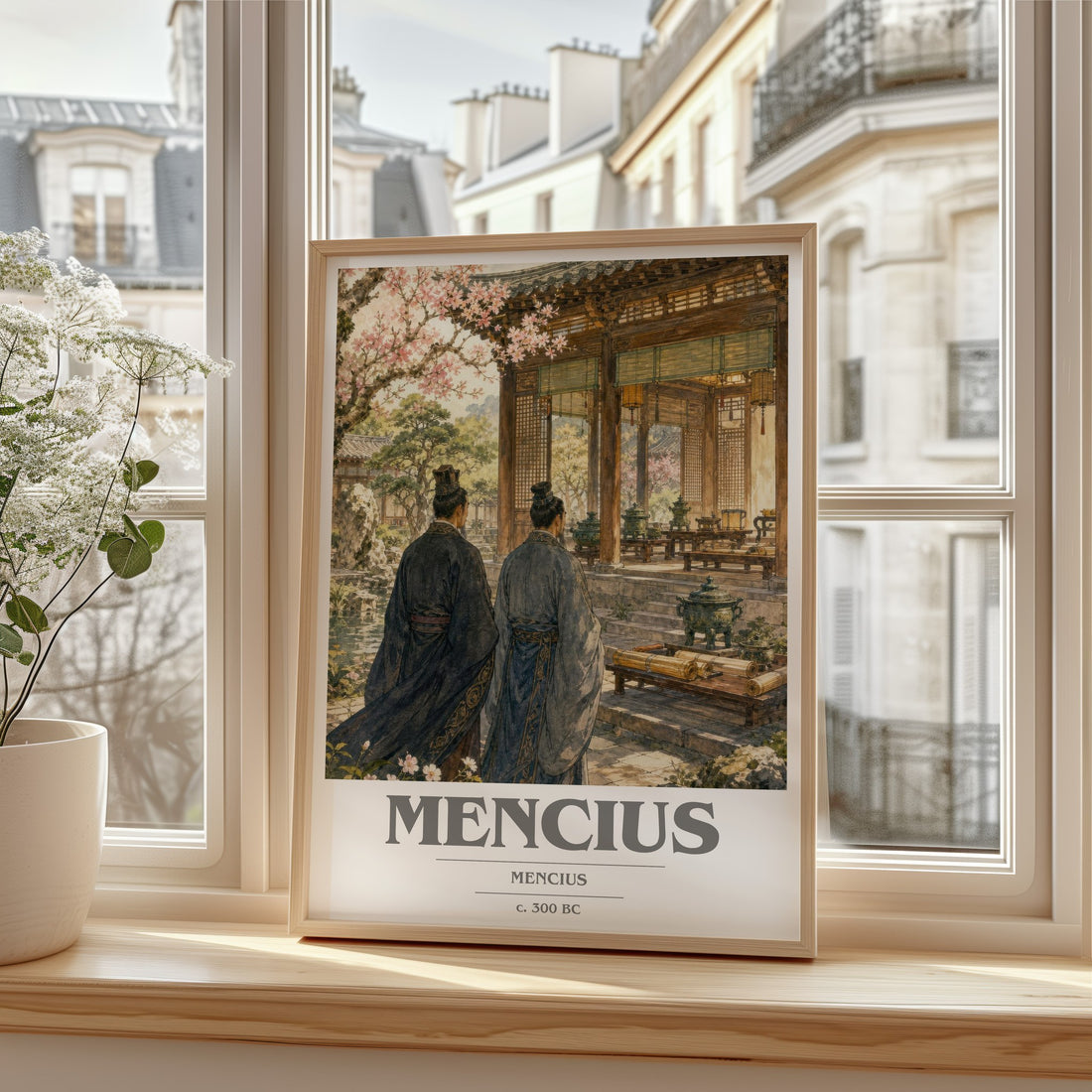 Mencius book cover print in frame leaning in hallway – philosophy wall art