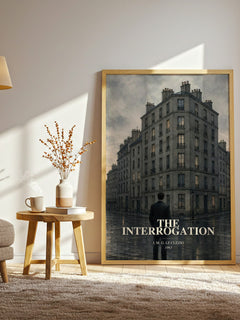 The Interrogation watercolour print in frame leaning in hallway – literary fiction wall art