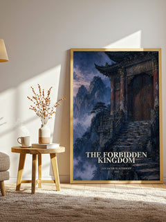 The Forbidden Kingdom watercolour print in frame leaning in hallway – literary fiction wall art