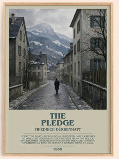 The Pledge bookish book poster by Friedrich Dürrenmatt – framed literary art print