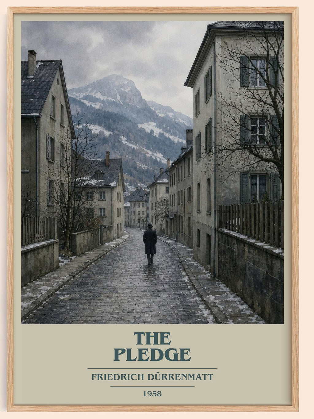 The Pledge book cover book poster by Friedrich Dürrenmatt – framed literary art print