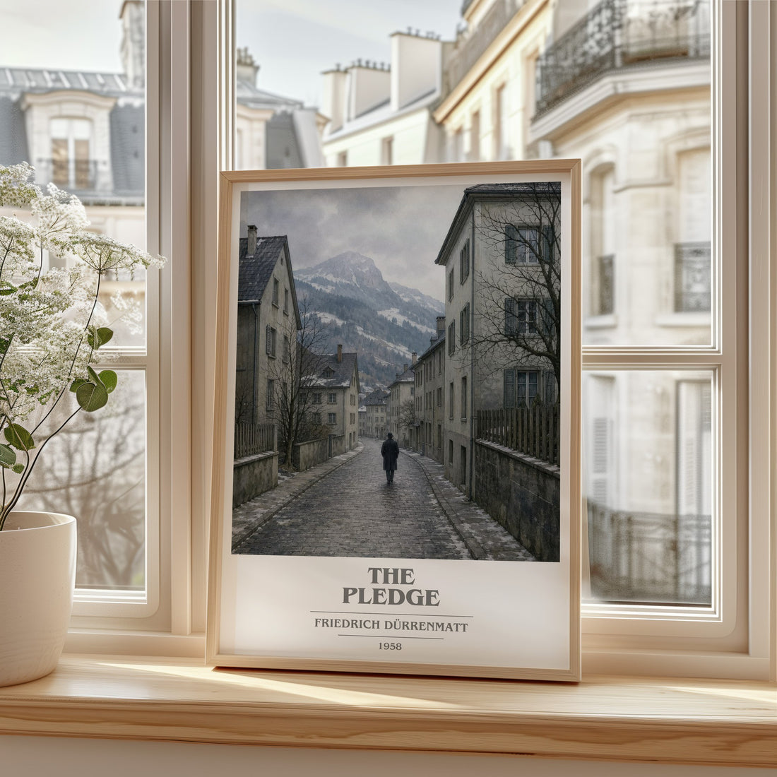 The Pledge book cover print in frame leaning in hallway – crime wall art