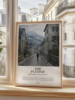 The Pledge bookish print in frame leaning in hallway – crime wall art