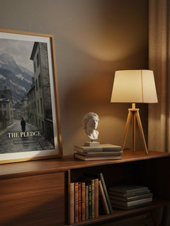 The Pledge watercolour print on bookshelf – Friedrich Dürrenmatt fan gift