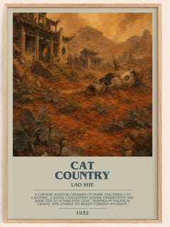 Cat Country bookish book poster by Lao She – framed literary art print