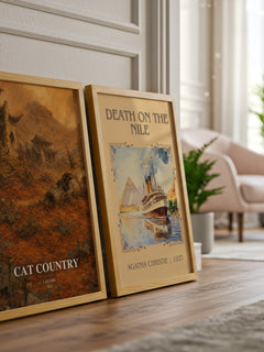 Cat Country watercolour print framed by window – literary home decor