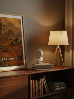 Cat Country watercolour print on bookshelf – Lao She fan gift