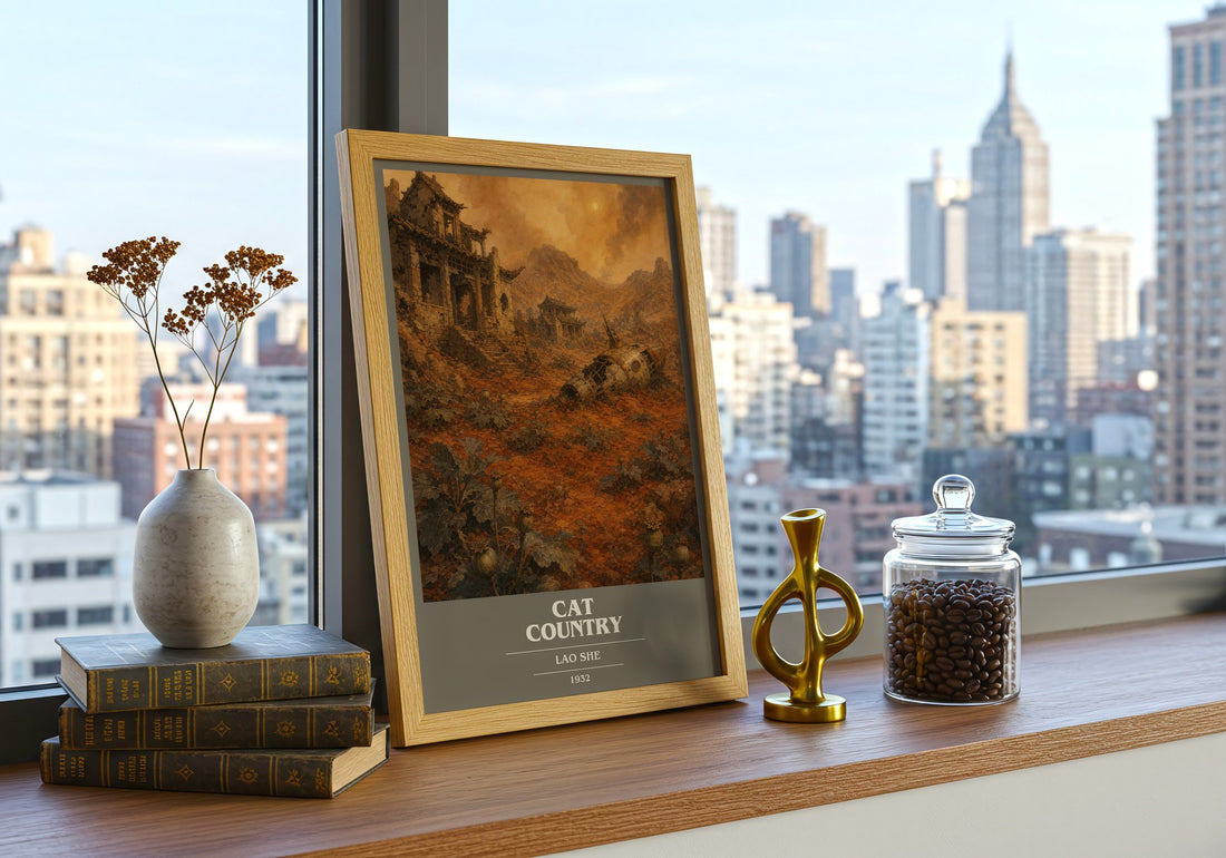 Cat Country book cover poster colour and style options – Lao She book art