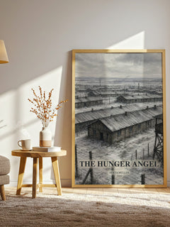 The Hunger Angel watercolour print in frame leaning in hallway – literary fiction wall art