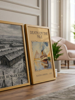 The Hunger Angel watercolour print framed by window – literary home decor
