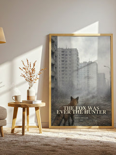 The Fox Was Ever The Hunter watercolour print in frame leaning in hallway – literary fiction wall art