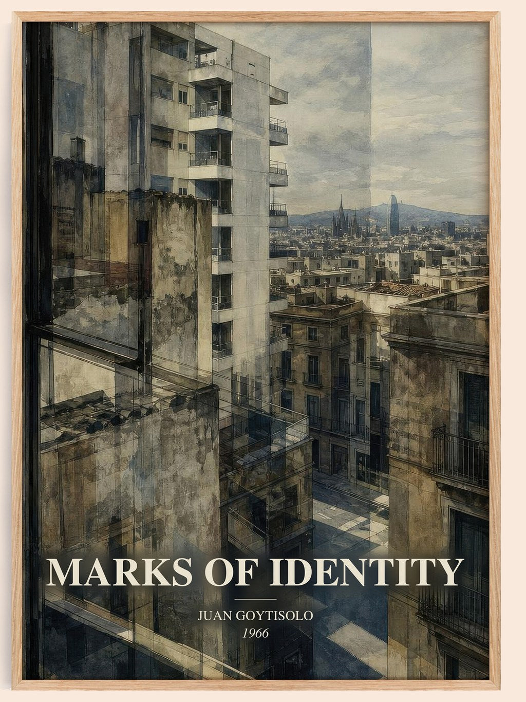 Marks of Identity watercolour book poster by Juan Goytisolo – framed literary art print
