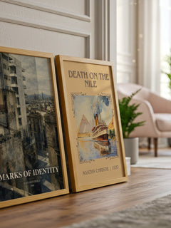Marks of Identity watercolour print framed by window – literary home decor