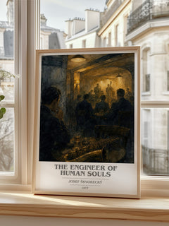 The Engineer of Human Souls book cover print in frame leaning in hallway – literary fiction wall art