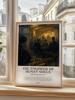 The Engineer of Human Souls bookish print in frame leaning in hallway – literary fiction wall art