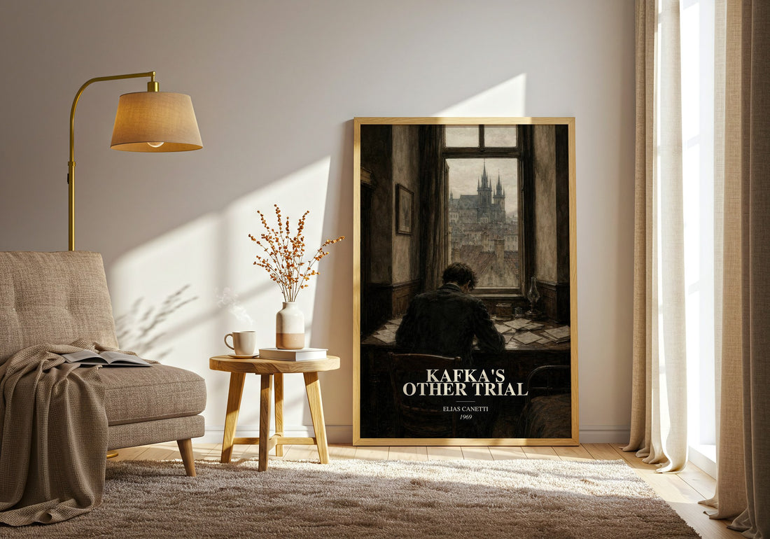 Kafka's Other Trial watercolour print in frame leaning in hallway – non fiction wall art