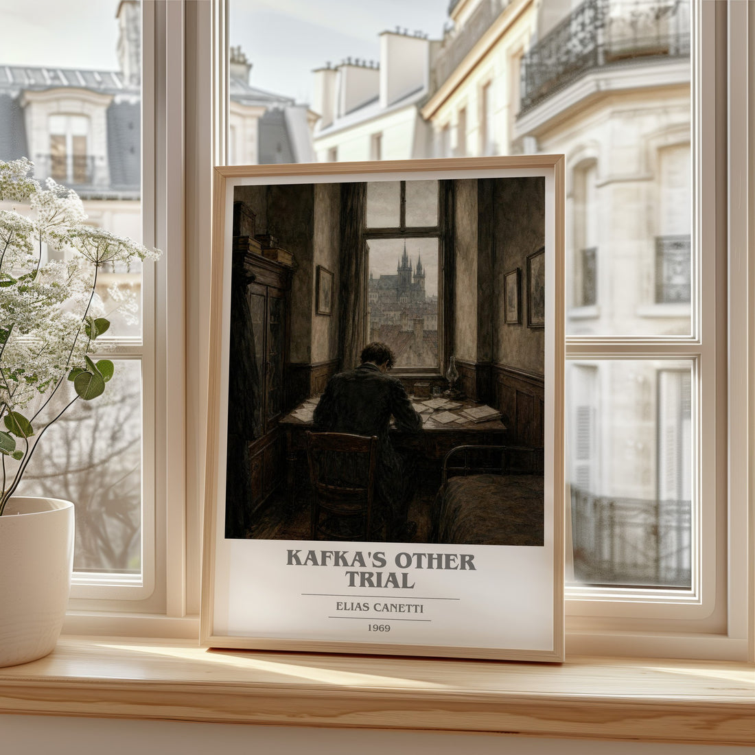 Kafka's Other Trial book cover print in frame leaning in hallway – non fiction wall art