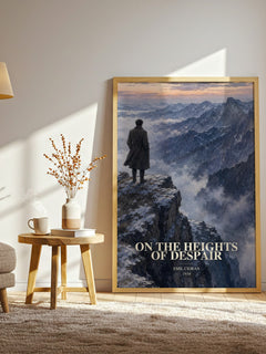 On the Heights of Despair watercolour print in frame leaning in hallway – philosophy wall art