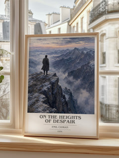 On the Heights of Despair book cover print in frame leaning in hallway – philosophy wall art