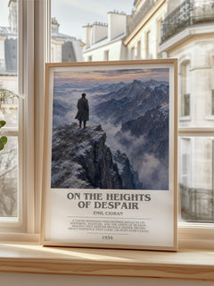 On the Heights of Despair bookish print in frame leaning in hallway – philosophy wall art