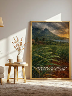 Notebook Of A Return To The Native Land watercolour print in frame leaning in hallway – poetry wall art
