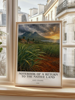 Notebook Of A Return To The Native Land book cover print in frame leaning in hallway – poetry wall art
