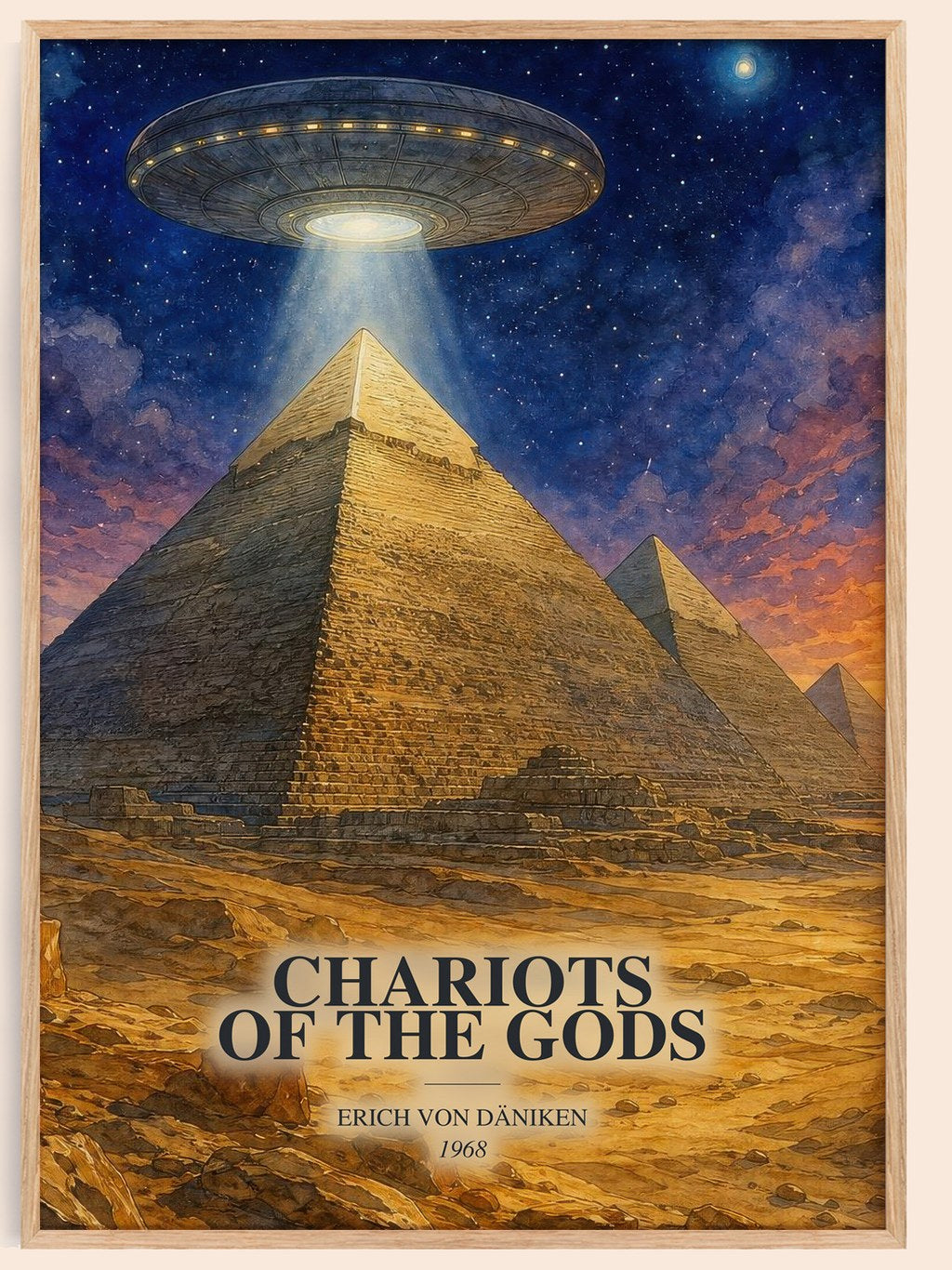 Chariots Of The Gods watercolour book poster by Erich Von Däniken – framed literary art print