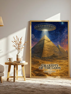 Chariots Of The Gods watercolour print in frame leaning in hallway – non fiction wall art