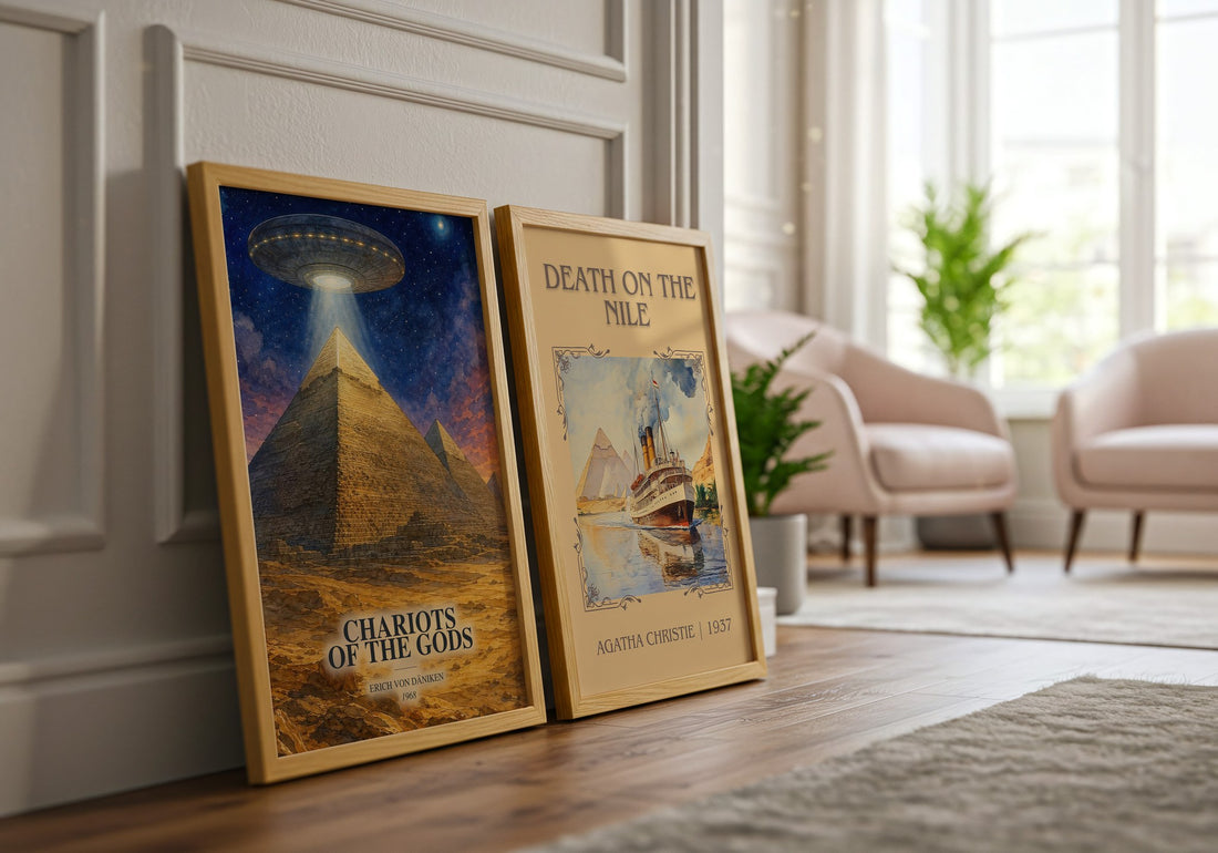 Chariots Of The Gods watercolour print framed by window – literary home decor