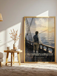 The Interesting Narrative of the Life of Olaudah Equiano watercolour print in frame leaning in hallway – memoir wall art