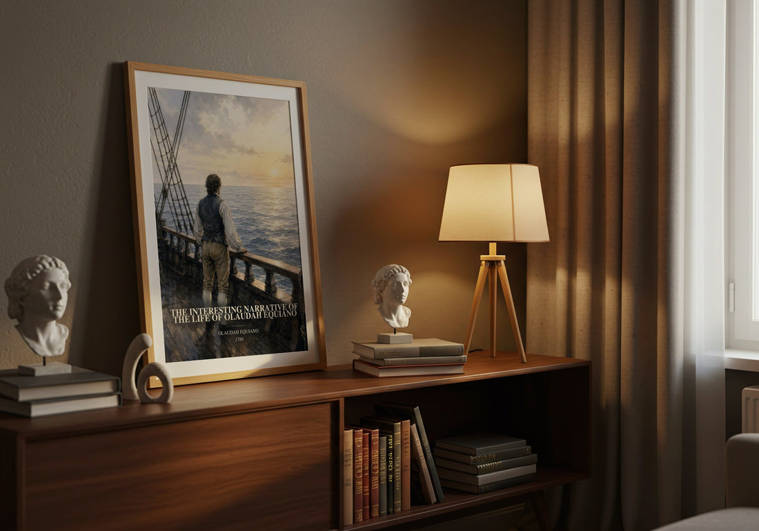 The Interesting Narrative of the Life of Olaudah Equiano watercolour print on bookshelf – Olaudah Equiano fan gift